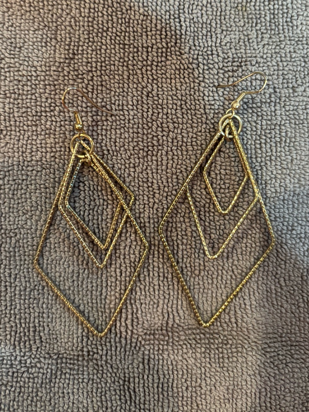 Gold Geometric Double Diamond Drop Earrings - Women Jewelry